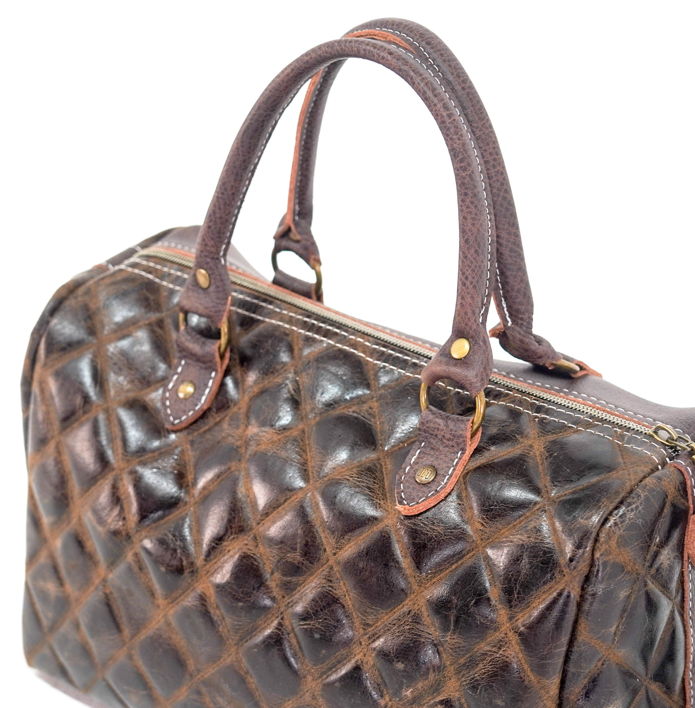 The Stowaway Classic - All Embossed w/ Walnut Diamond Stitch-The Stowaway Classic-Western-Cowhide-Bags-Handmade-Products-Gifts-Dancing Cactus Designs