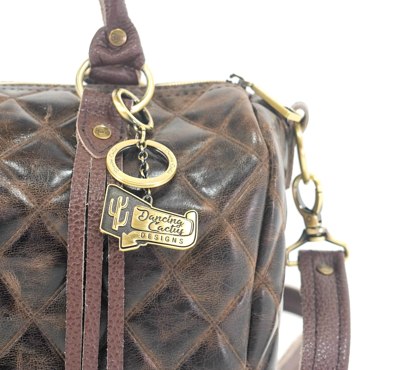 The Stowaway Classic - All Embossed w/ Walnut Diamond Stitch-The Stowaway Classic-Western-Cowhide-Bags-Handmade-Products-Gifts-Dancing Cactus Designs