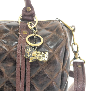 The Stowaway Classic - All Embossed w/ Walnut Diamond Stitch-The Stowaway Classic-Western-Cowhide-Bags-Handmade-Products-Gifts-Dancing Cactus Designs