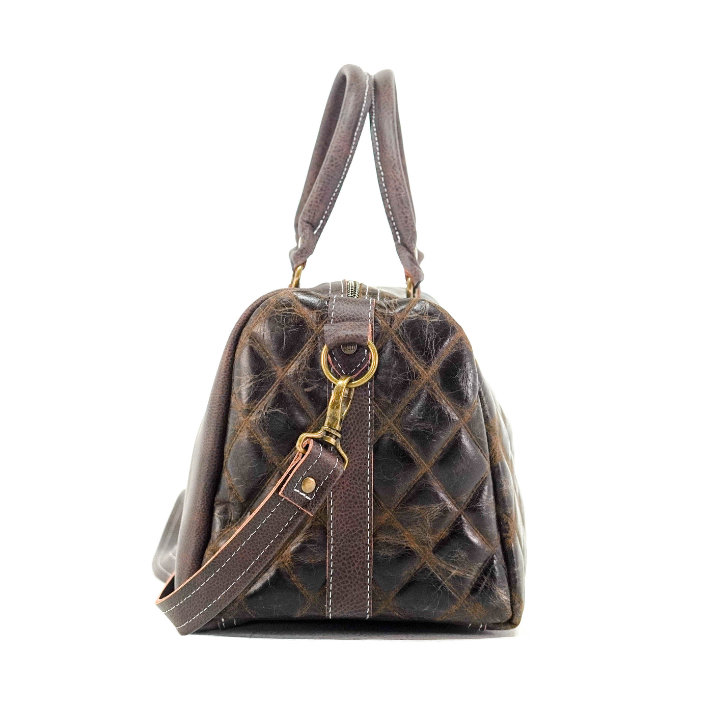 The Stowaway Classic - All Embossed w/ Walnut Diamond Stitch-The Stowaway Classic-Western-Cowhide-Bags-Handmade-Products-Gifts-Dancing Cactus Designs