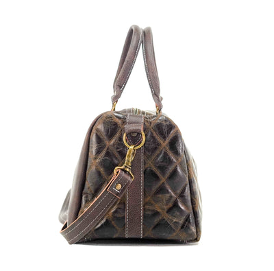 The Stowaway Classic - All Embossed w/ Walnut Diamond Stitch-The Stowaway Classic-Western-Cowhide-Bags-Handmade-Products-Gifts-Dancing Cactus Designs