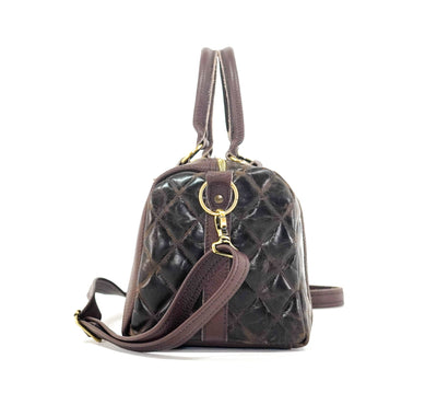 The Stowaway Classic - All Embossed w/ Walnut Diamond Stitch-The Stowaway Classic-Western-Cowhide-Bags-Handmade-Products-Gifts-Dancing Cactus Designs