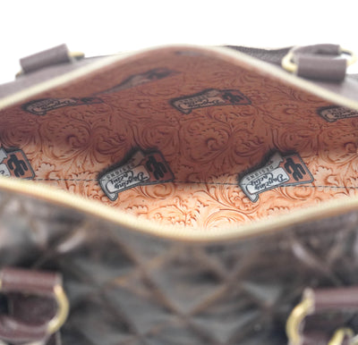 The Stowaway Classic - All Embossed w/ Walnut Diamond Stitch-The Stowaway Classic-Western-Cowhide-Bags-Handmade-Products-Gifts-Dancing Cactus Designs