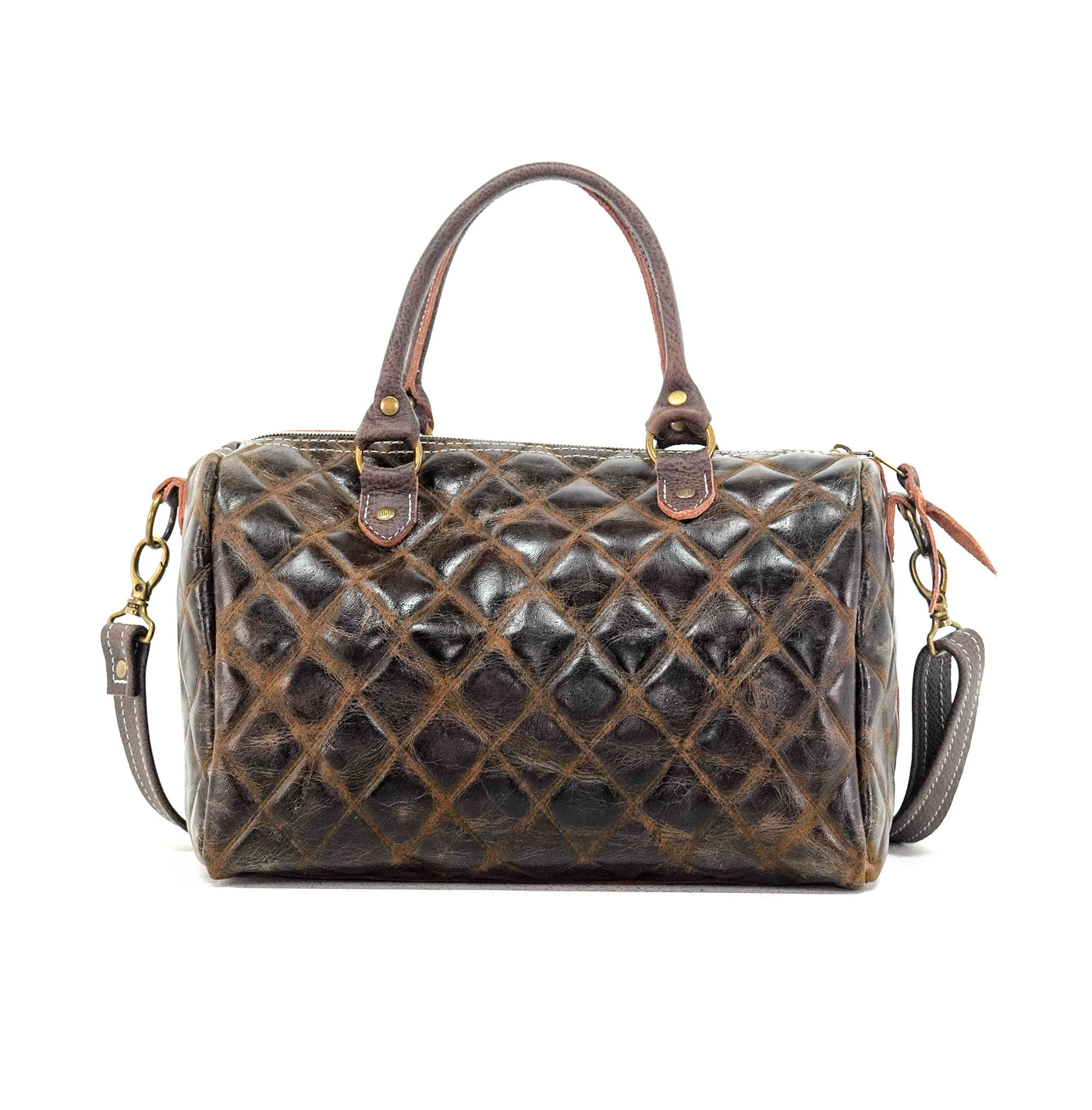 The Stowaway Classic - All Embossed w/ Walnut Diamond Stitch-The Stowaway Classic-Western-Cowhide-Bags-Handmade-Products-Gifts-Dancing Cactus Designs