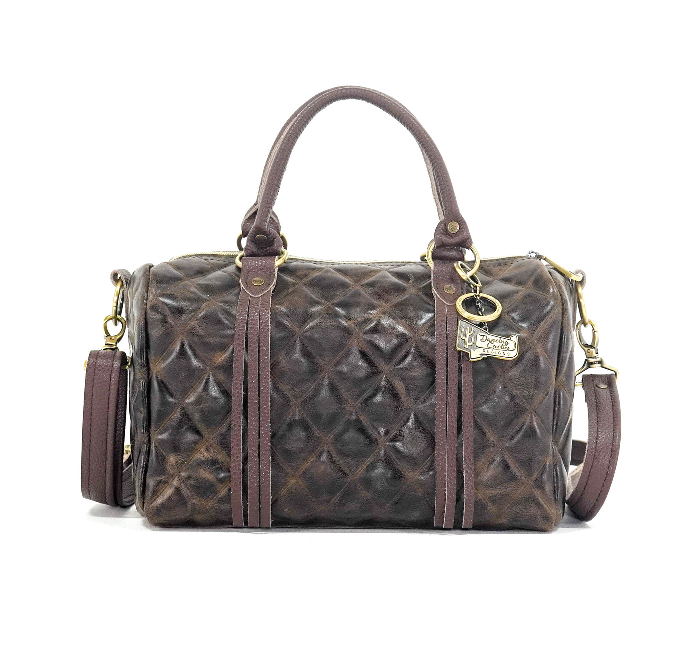 The Stowaway Classic - All Embossed w/ Walnut Diamond Stitch-The Stowaway Classic-Western-Cowhide-Bags-Handmade-Products-Gifts-Dancing Cactus Designs