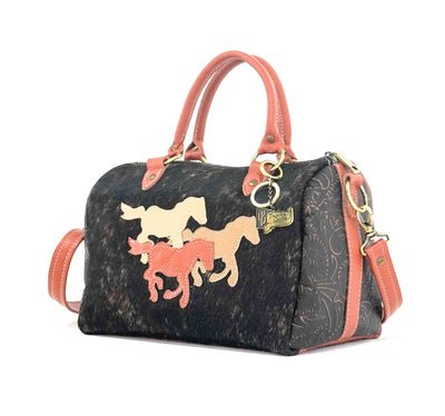The Stowaway Classic - Dark Brindle w/ Floral Chickory-The Stowaway Classic-Western-Cowhide-Bags-Handmade-Products-Gifts-Dancing Cactus Designs