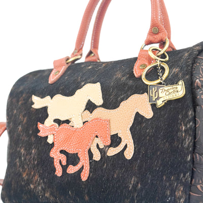 The Stowaway Classic - Dark Brindle w/ Floral Chickory-The Stowaway Classic-Western-Cowhide-Bags-Handmade-Products-Gifts-Dancing Cactus Designs