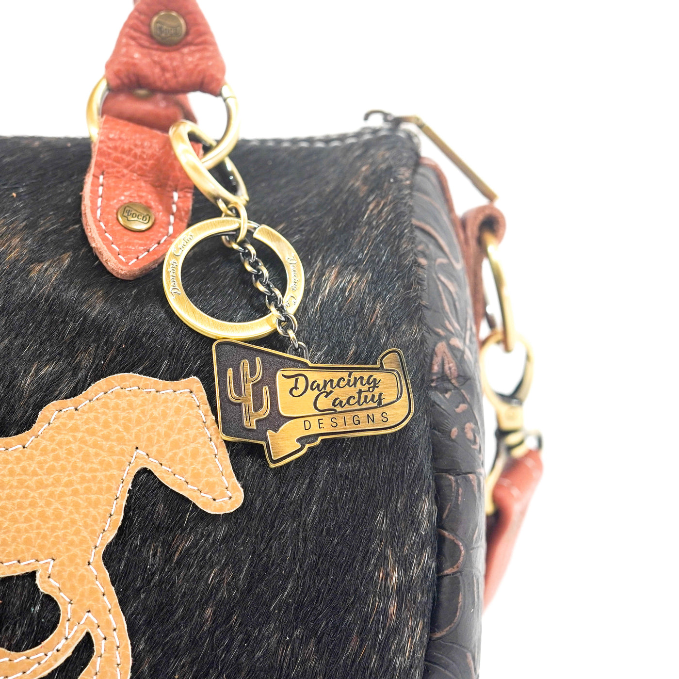 The Stowaway Classic - Dark Brindle w/ Floral Chickory-The Stowaway Classic-Western-Cowhide-Bags-Handmade-Products-Gifts-Dancing Cactus Designs