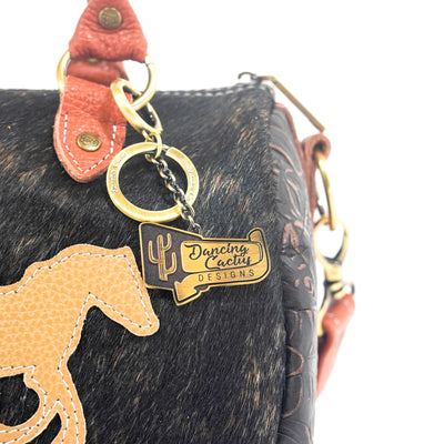 The Stowaway Classic - Dark Brindle w/ Floral Chickory-The Stowaway Classic-Western-Cowhide-Bags-Handmade-Products-Gifts-Dancing Cactus Designs