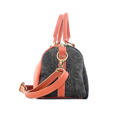 The Stowaway Classic - Dark Brindle w/ Floral Chickory-The Stowaway Classic-Western-Cowhide-Bags-Handmade-Products-Gifts-Dancing Cactus Designs