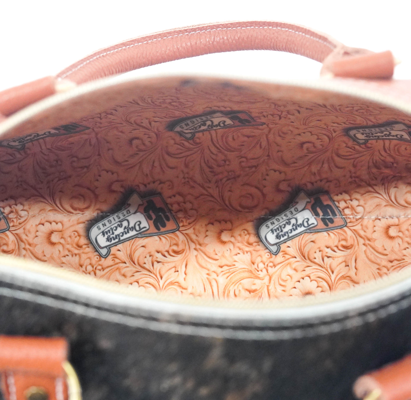 The Stowaway Classic - Dark Brindle w/ Floral Chickory-The Stowaway Classic-Western-Cowhide-Bags-Handmade-Products-Gifts-Dancing Cactus Designs
