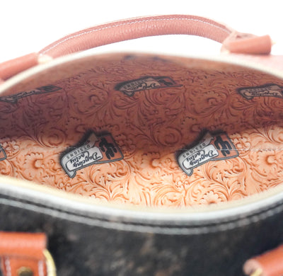 The Stowaway Classic - Dark Brindle w/ Floral Chickory-The Stowaway Classic-Western-Cowhide-Bags-Handmade-Products-Gifts-Dancing Cactus Designs