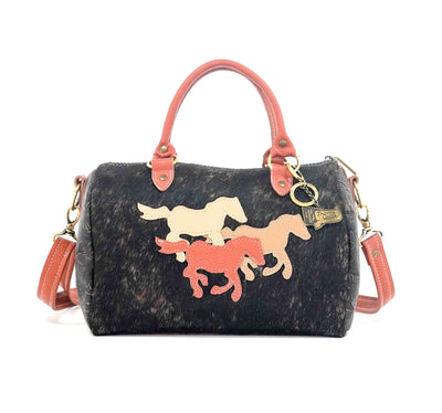 The Stowaway Classic - Dark Brindle w/ Floral Chickory-The Stowaway Classic-Western-Cowhide-Bags-Handmade-Products-Gifts-Dancing Cactus Designs