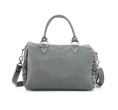 The Stowaway Classic - Light Brindle w/ Plated Denim Tool-The Stowaway Classic-Western-Cowhide-Bags-Handmade-Products-Gifts-Dancing Cactus Designs