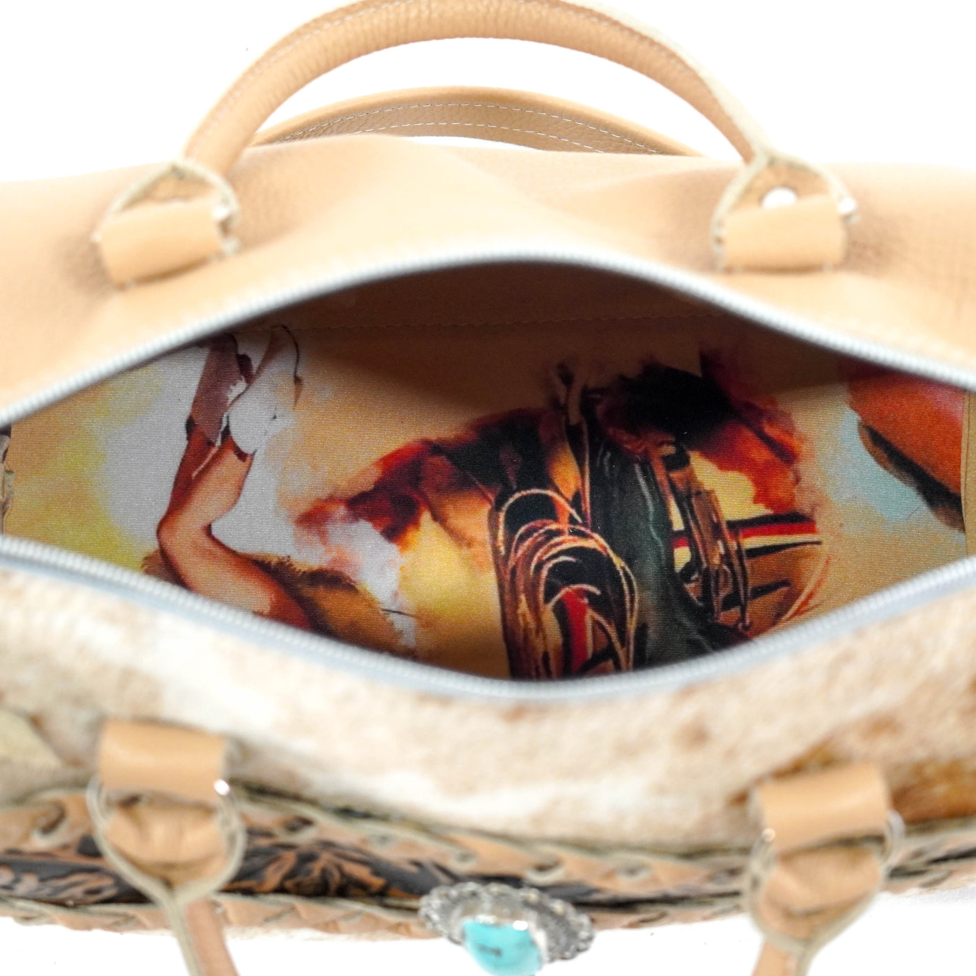 The Stowaway Classic - Longhorn w/ Honey Tool-The Stowaway Classic-Western-Cowhide-Bags-Handmade-Products-Gifts-Dancing Cactus Designs