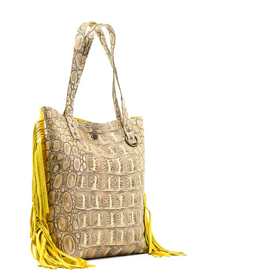 Trisha - All Embossed w/ Vanilla Jumbo Croc-Trisha-Western-Cowhide-Bags-Handmade-Products-Gifts-Dancing Cactus Designs