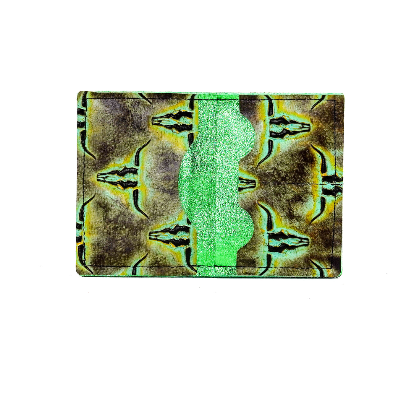 Waylon Wallet - All Embossed w/ Turquoise Skulls-Waylon Wallet-Western-Cowhide-Bags-Handmade-Products-Gifts-Dancing Cactus Designs