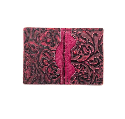 Waylon Wallet - All embossed w/ Burgundy Tool-Waylon Wallet-Western-Cowhide-Bags-Handmade-Products-Gifts-Dancing Cactus Designs