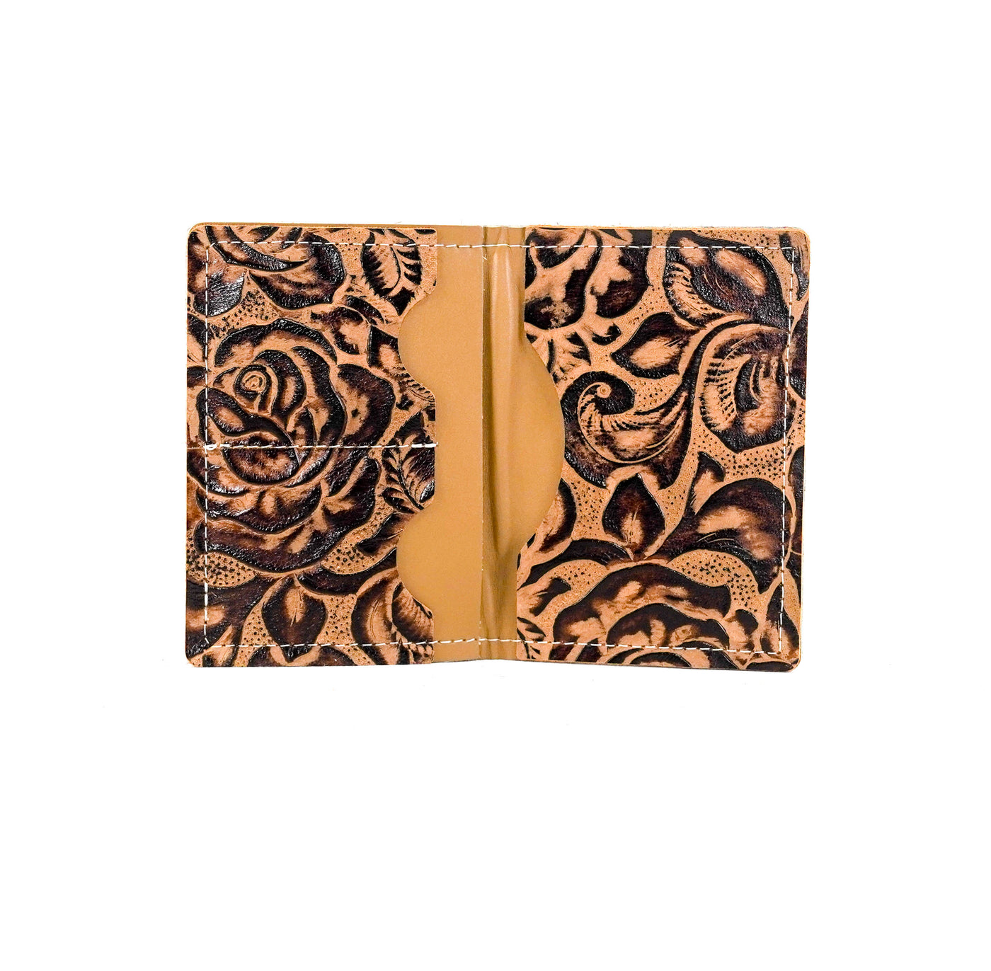 Waylon Wallet - Chocolate & White w/ Deadwood Roses-Waylon Wallet-Western-Cowhide-Bags-Handmade-Products-Gifts-Dancing Cactus Designs