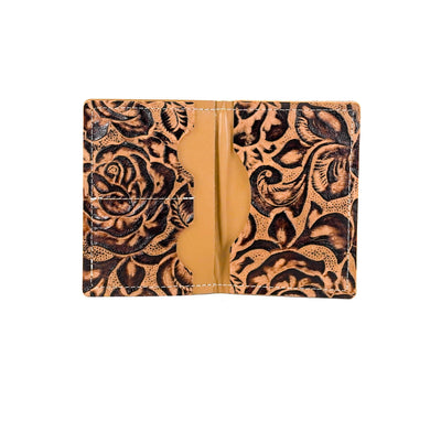 Waylon Wallet - Chocolate & White w/ Deadwood Roses-Waylon Wallet-Western-Cowhide-Bags-Handmade-Products-Gifts-Dancing Cactus Designs