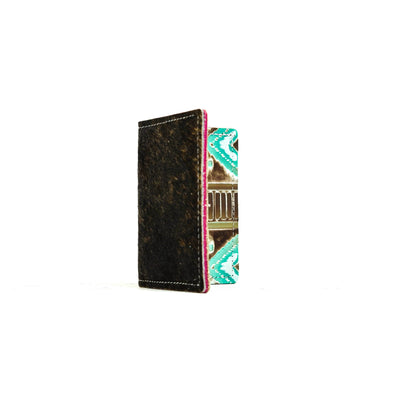 Waylon Wallet - Dark Brindle w/ Bora Bora Navajo-Waylon Wallet-Western-Cowhide-Bags-Handmade-Products-Gifts-Dancing Cactus Designs