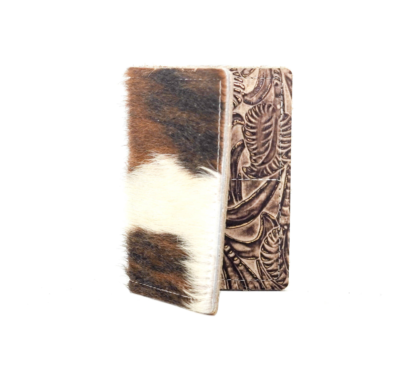 Waylon Wallet - Tricolor w/ Ivory & Brown Dallas Tool-Waylon Wallet-Western-Cowhide-Bags-Handmade-Products-Gifts-Dancing Cactus Designs