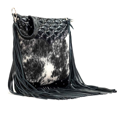 Wynonna - Black & White w/ Onyx Diamond Stitch-Wynonna-Western-Cowhide-Bags-Handmade-Products-Gifts-Dancing Cactus Designs