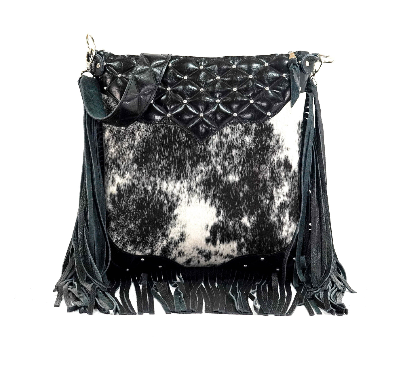 Wynonna - Black & White w/ Onyx Diamond Stitch-Wynonna-Western-Cowhide-Bags-Handmade-Products-Gifts-Dancing Cactus Designs