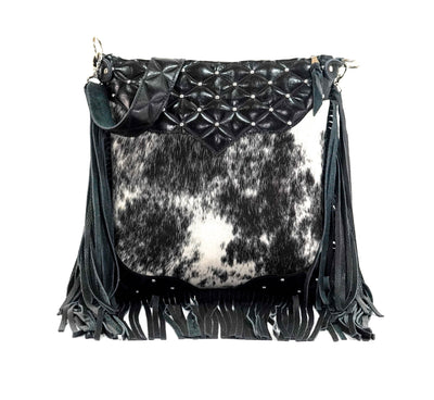 Wynonna - Black & White w/ Onyx Diamond Stitch-Wynonna-Western-Cowhide-Bags-Handmade-Products-Gifts-Dancing Cactus Designs