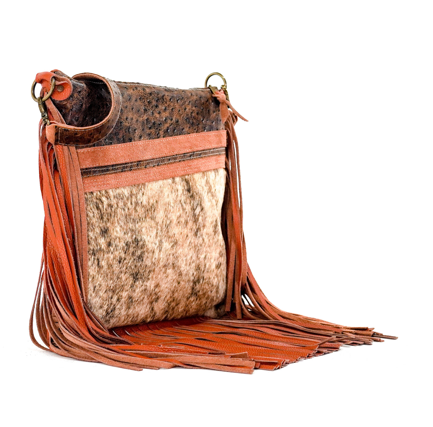 Wynonna - Brindle w/ Saddle Ostrich-Wynonna-Western-Cowhide-Bags-Handmade-Products-Gifts-Dancing Cactus Designs
