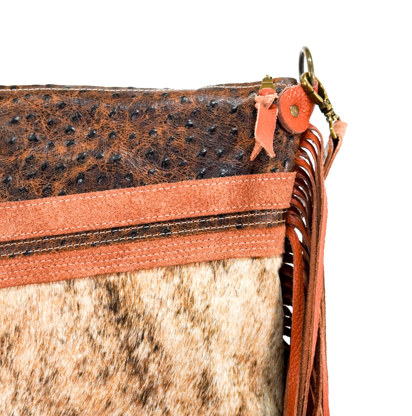 Wynonna - Brindle w/ Saddle Ostrich-Wynonna-Western-Cowhide-Bags-Handmade-Products-Gifts-Dancing Cactus Designs