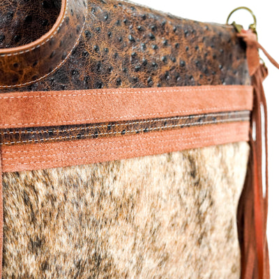 Wynonna - Brindle w/ Saddle Ostrich-Wynonna-Western-Cowhide-Bags-Handmade-Products-Gifts-Dancing Cactus Designs