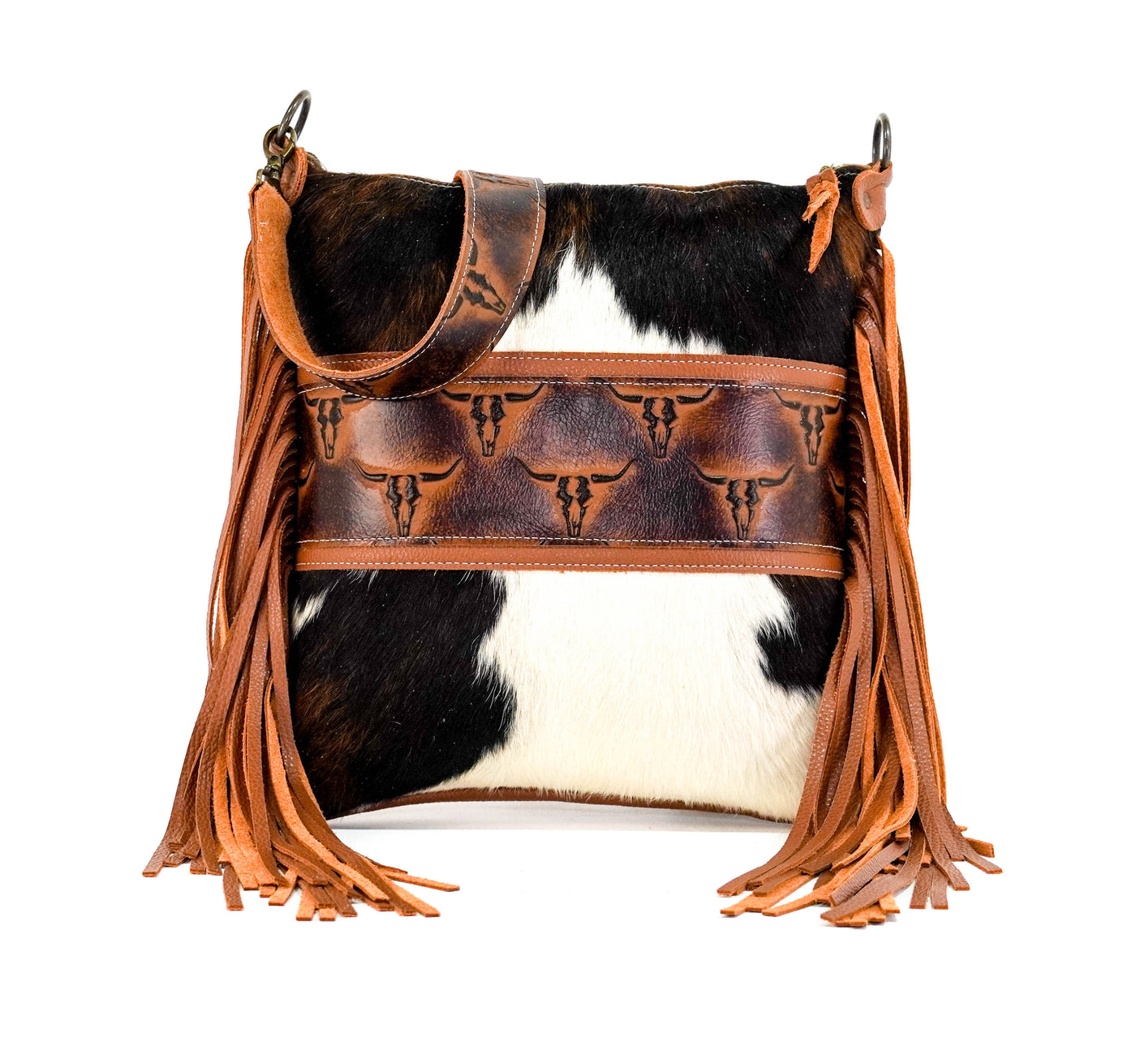 Wynonna - Tricolor w/ Burnt Skulls-Wynonna-Western-Cowhide-Bags-Handmade-Products-Gifts-Dancing Cactus Designs