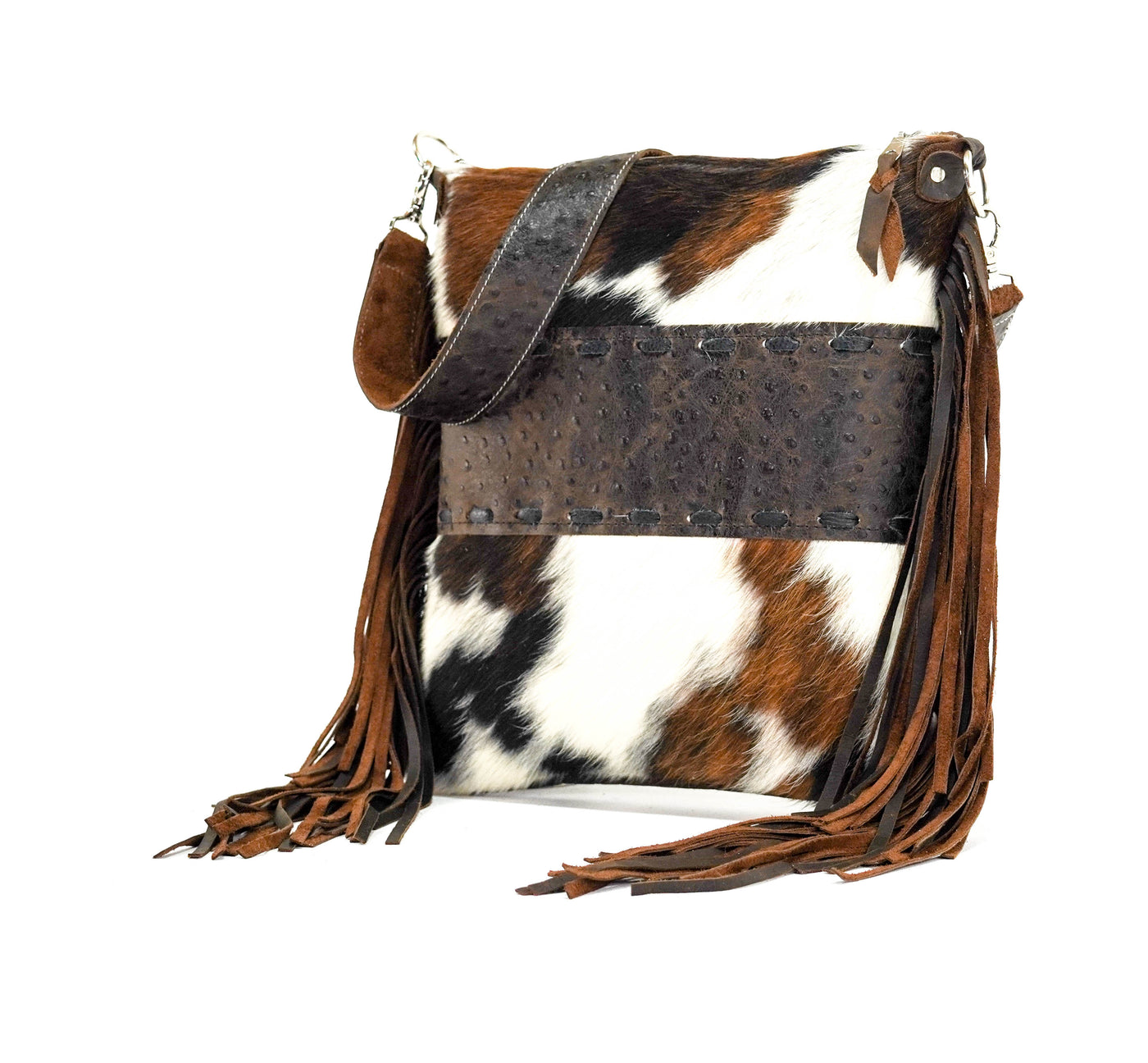 Wynonna - Tricolor w/ Walnut Ostrich-Wynonna-Western-Cowhide-Bags-Handmade-Products-Gifts-Dancing Cactus Designs