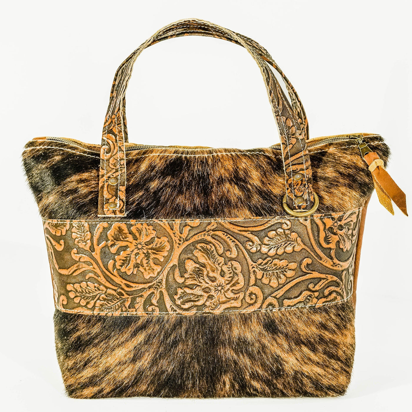 005 Feed Bag - Dark Brindle w/ Honey Tool-Feed Bag-Western-Cowhide-Bags-Handmade-Products-Gifts-Dancing Cactus Designs