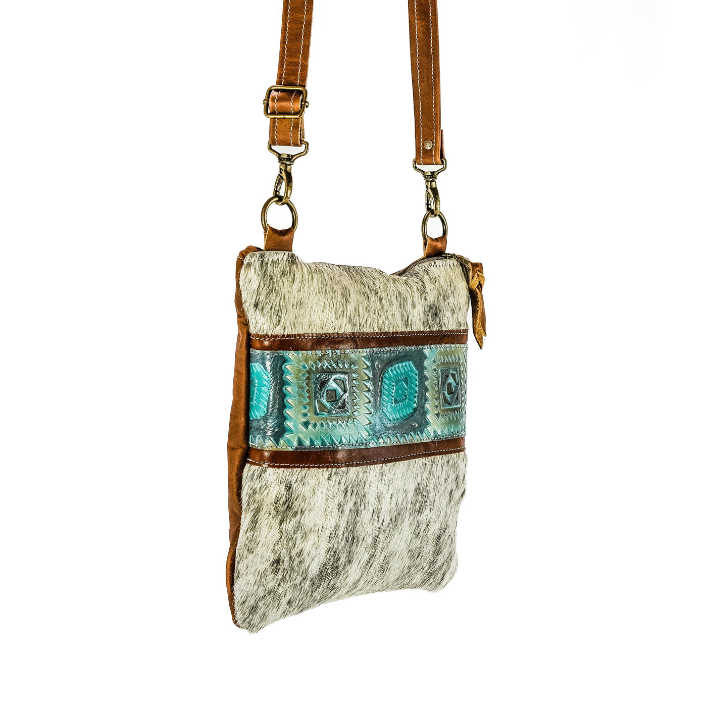 006 Shania - Light Grey Brindle w/ Canyon Aztec-Shania-Western-Cowhide-Bags-Handmade-Products-Gifts-Dancing Cactus Designs