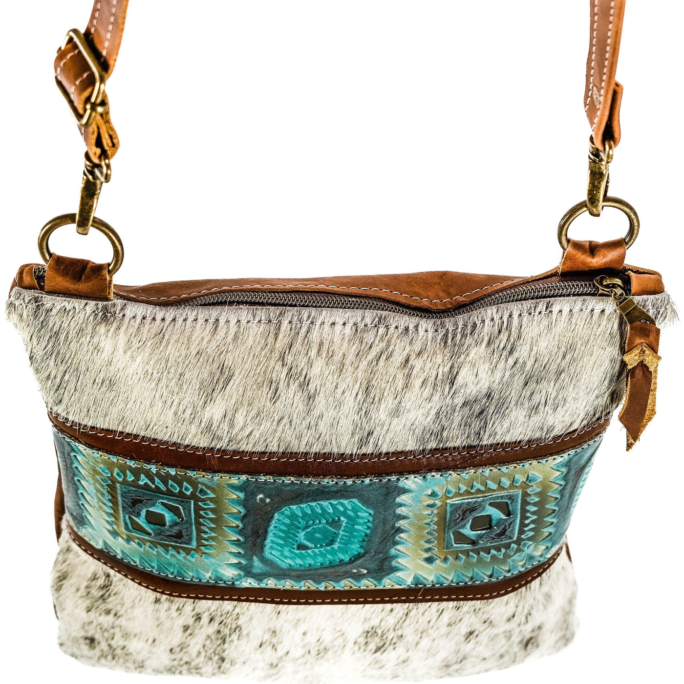 006 Shania - Light Grey Brindle w/ Canyon Aztec-Shania-Western-Cowhide-Bags-Handmade-Products-Gifts-Dancing Cactus Designs