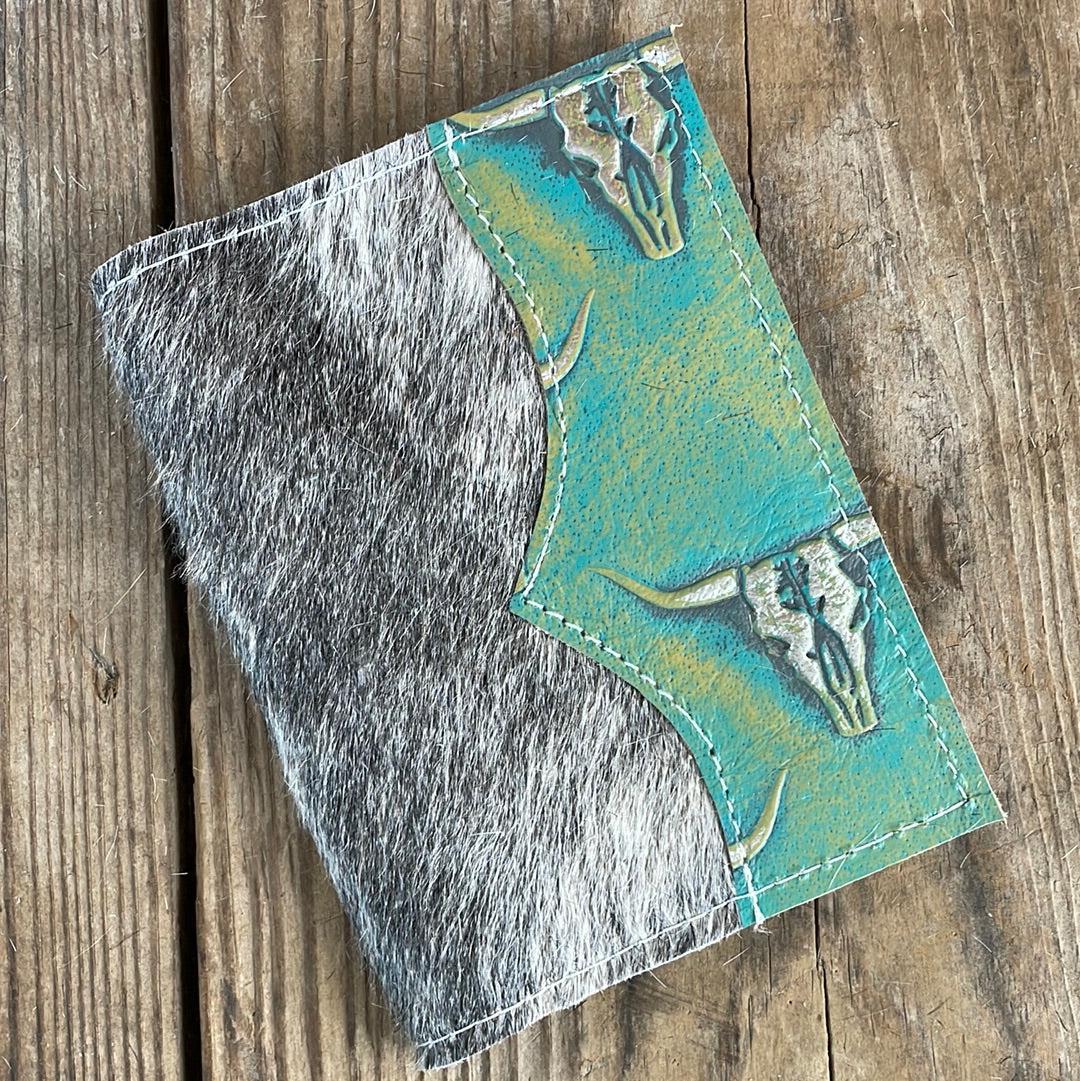 206 Passport Cover - Grey Brindle w/ Margarita Skulls-Passport Cover-Western-Cowhide-Bags-Handmade-Products-Gifts-Dancing Cactus Designs