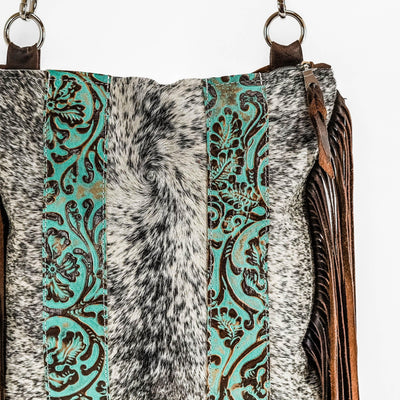 Shania - Black & White w/ Turquoise Tool-Shania-Western-Cowhide-Bags-Handmade-Products-Gifts-Dancing Cactus Designs