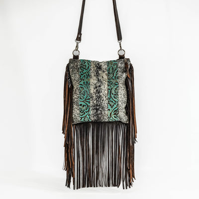 Shania - Black & White w/ Turquoise Tool-Shania-Western-Cowhide-Bags-Handmade-Products-Gifts-Dancing Cactus Designs
