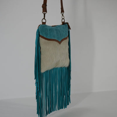 Shania - White Hide w/ Turquoise Denver Tool-Shania-Western-Cowhide-Bags-Handmade-Products-Gifts-Dancing Cactus Designs